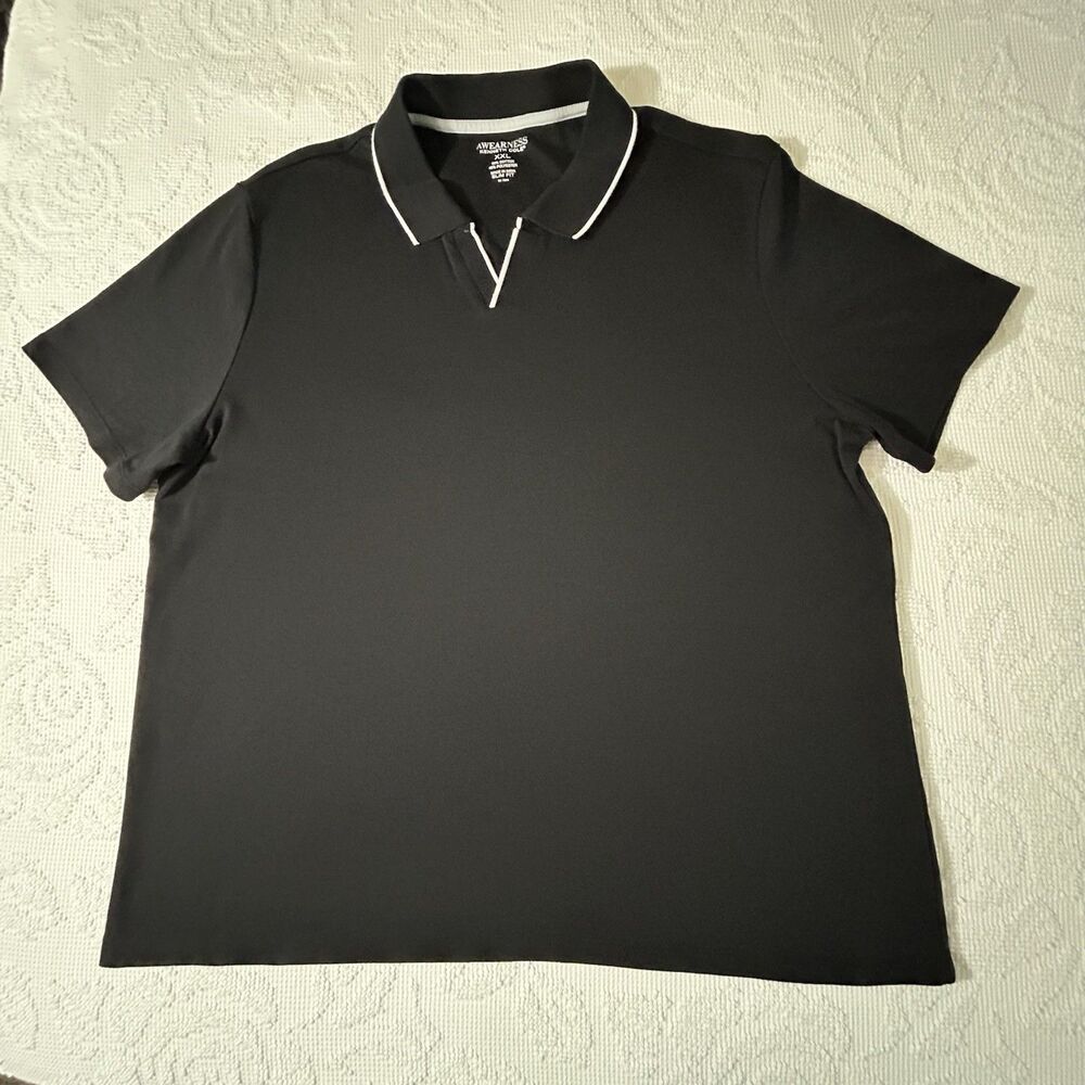 Kenneth Cole Awearness Polo Shirt Men XXL Black Slim Fit Cotton Blend Casual EUC